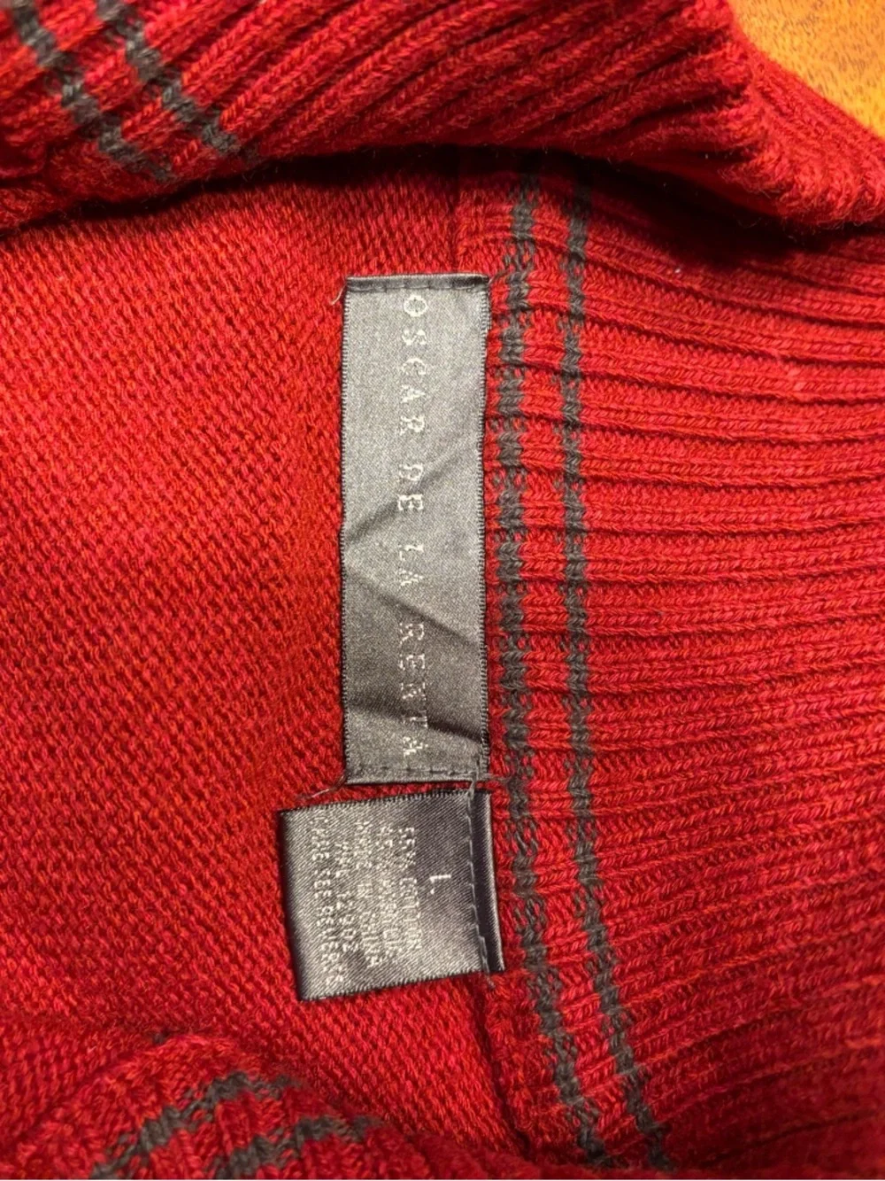 Oscar de la Renta Red Arglyle Quarter-Zip Sweater - Red - Large